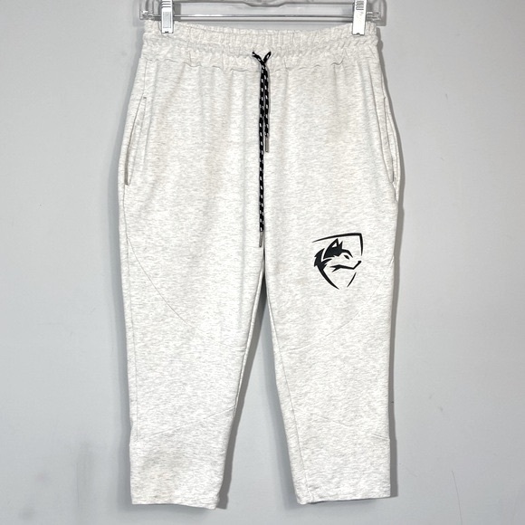 ALPHALETE Light Heather Gray Crop Capri High Rise Sweat Pant Jogger M Gym Lounge - Picture 2 of 13